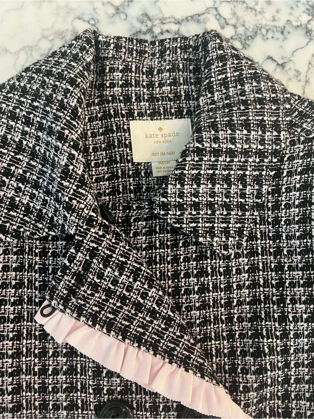 Kate Spade New York Tweed Double Breasted Ruffle Trim Jacket Kids 14 Years 164